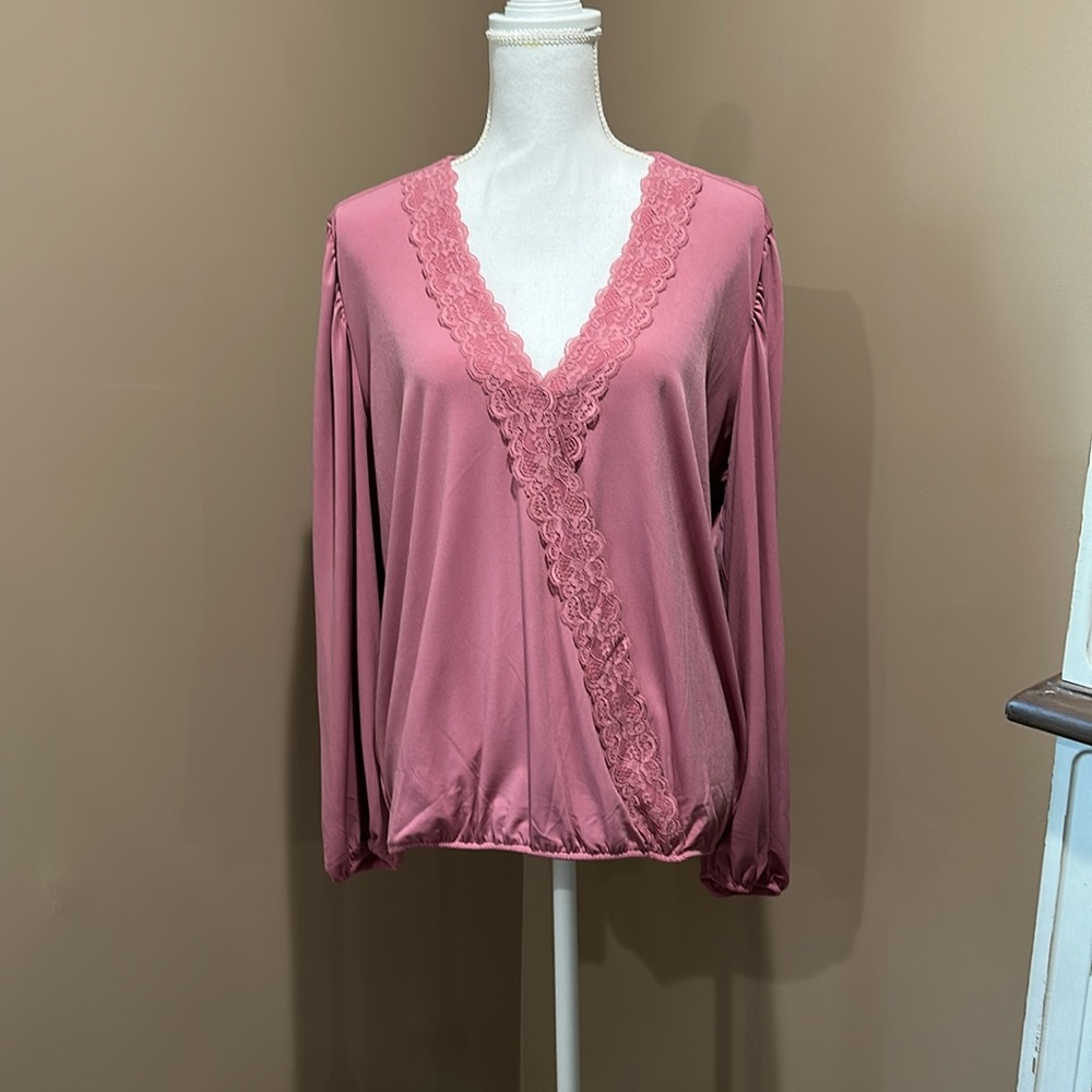 VENUS Faux Wrap Lace Trim Blouse - Heather Rose NEW - Picture 8 of 12